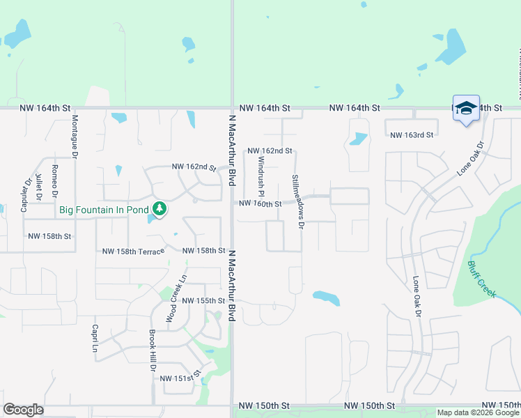 map of restaurants, bars, coffee shops, grocery stores, and more near 16100 Windrush Place in Edmond