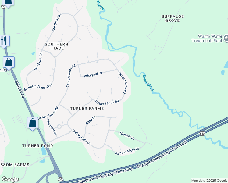 map of restaurants, bars, coffee shops, grocery stores, and more near 5621 Treestand Court in Garner