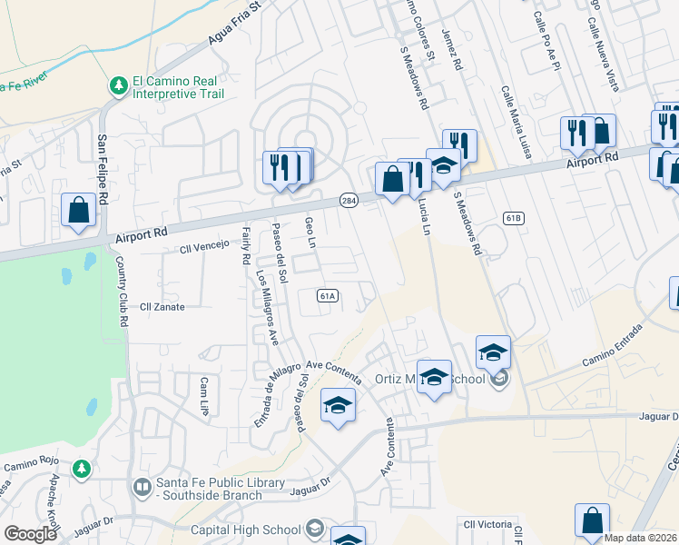 map of restaurants, bars, coffee shops, grocery stores, and more near 168 Calle Corazon in Santa Fe