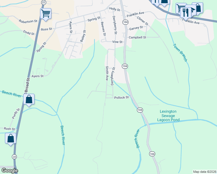 map of restaurants, bars, coffee shops, grocery stores, and more near 612 Derryberry Street in Lexington