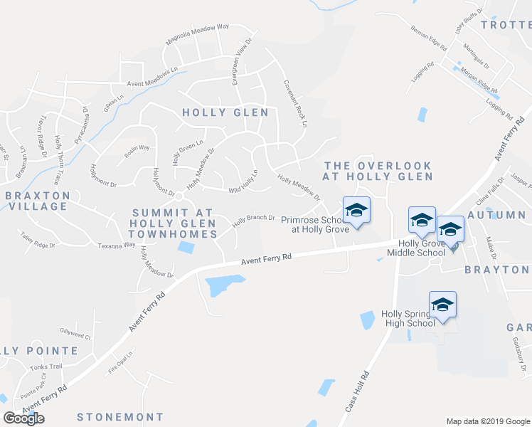 map of restaurants, bars, coffee shops, grocery stores, and more near 201 Valley Oak Court in Holly Springs