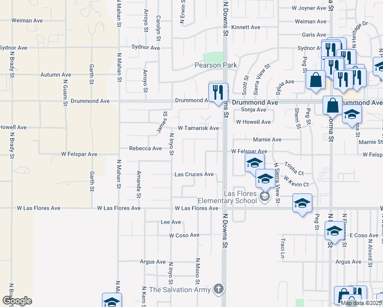 map of restaurants, bars, coffee shops, grocery stores, and more near 649 Regency Court in Ridgecrest