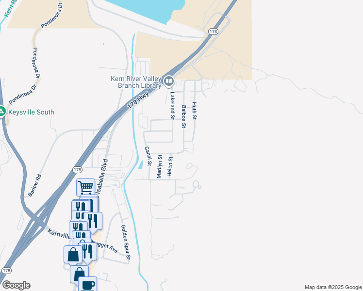 map of restaurants, bars, coffee shops, grocery stores, and more near 4121 Balboa Street in Lake Isabella