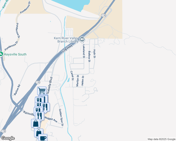 map of restaurants, bars, coffee shops, grocery stores, and more near 4121 Balboa Street in Lake Isabella