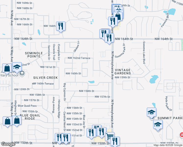 map of restaurants, bars, coffee shops, grocery stores, and more near 15940 Katie Ridge Drive in Edmond