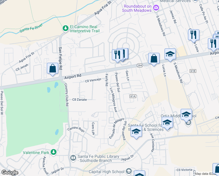map of restaurants, bars, coffee shops, grocery stores, and more near 3940 Los Milagros in Santa Fe