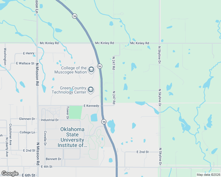 map of restaurants, bars, coffee shops, grocery stores, and more near 15335 North 247 Road in Okmulgee