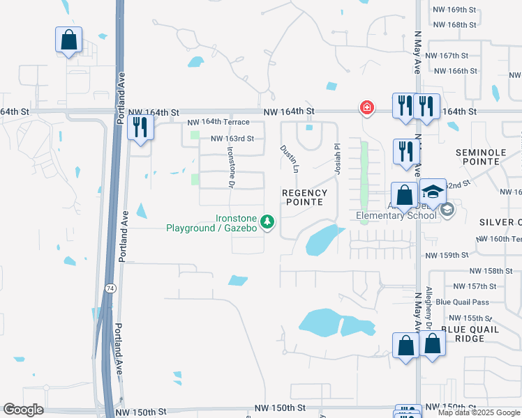 map of restaurants, bars, coffee shops, grocery stores, and more near 3300 Northwest 159th Street in Edmond