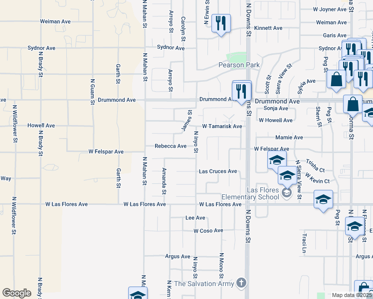 map of restaurants, bars, coffee shops, grocery stores, and more near 1113 Rebecca Avenue in Ridgecrest