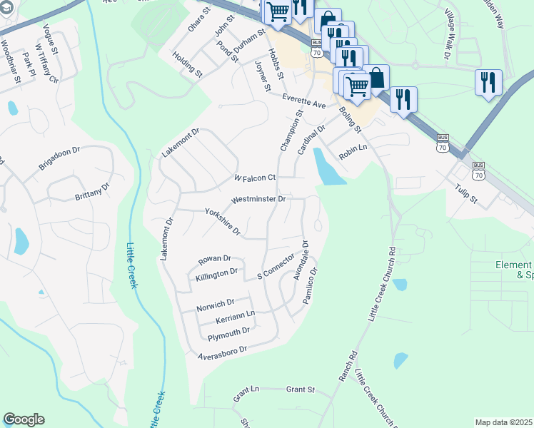 map of restaurants, bars, coffee shops, grocery stores, and more near 612 Champion Street in Clayton
