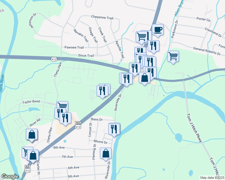 map of restaurants, bars, coffee shops, grocery stores, and more near 105 Greenwood Acres Drive in Columbia