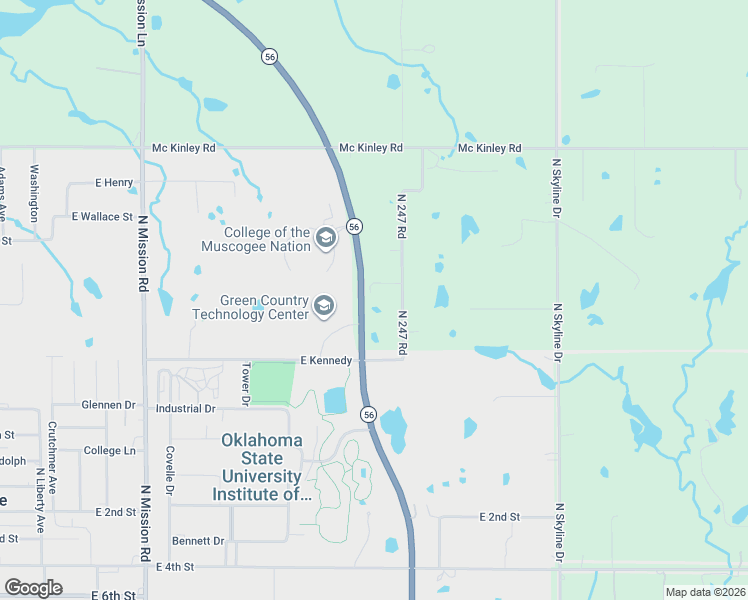 map of restaurants, bars, coffee shops, grocery stores, and more near 15335 North 247 Road in Okmulgee