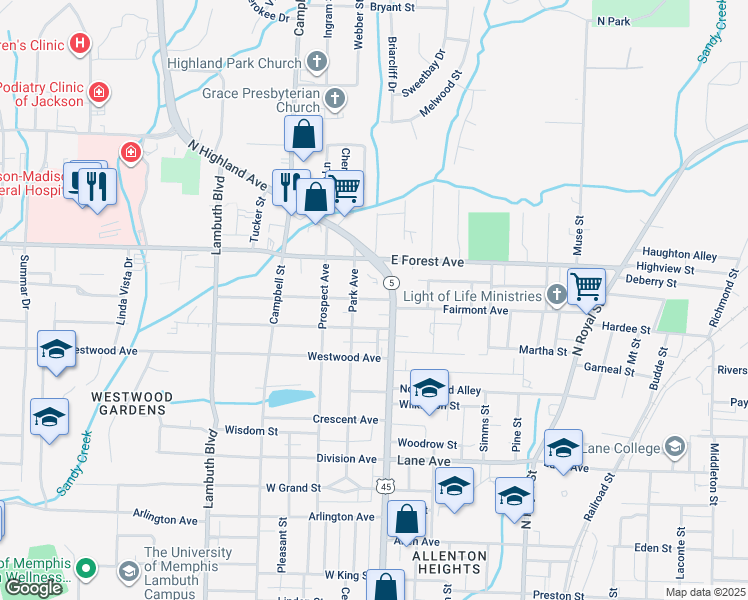 map of restaurants, bars, coffee shops, grocery stores, and more near 115 Walnut Street in Jackson