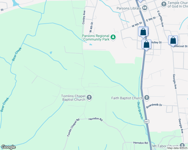 map of restaurants, bars, coffee shops, grocery stores, and more near 1149 Tomlin Chapel Road in Parsons