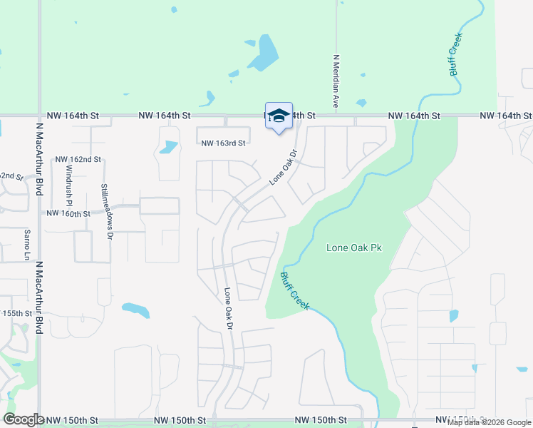 map of restaurants, bars, coffee shops, grocery stores, and more near 16113 Pointe Oak Circle in Edmond