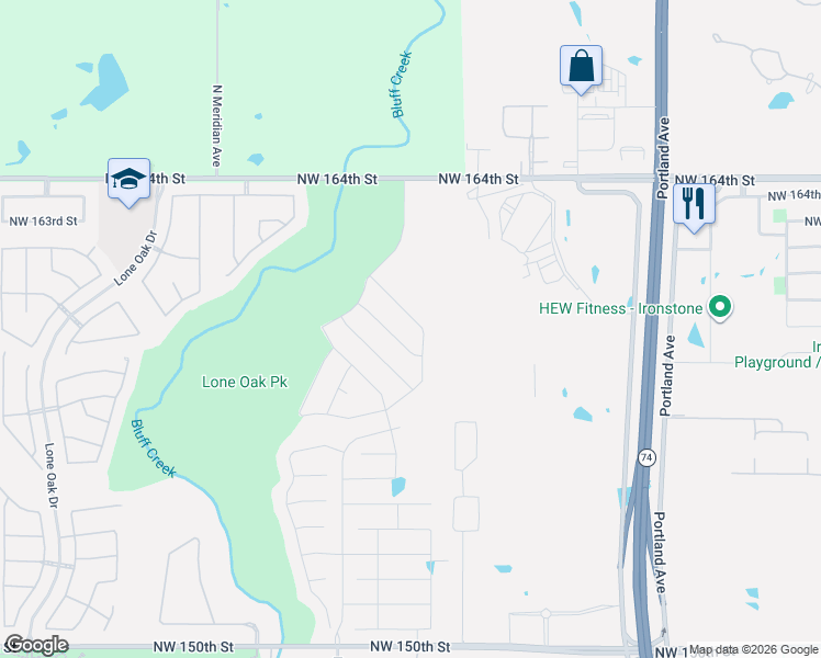 map of restaurants, bars, coffee shops, grocery stores, and more near 16400 Winding Park Drive in Edmond