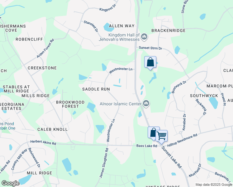 map of restaurants, bars, coffee shops, grocery stores, and more near 5225 Westminster Lane in Fuquay Varina
