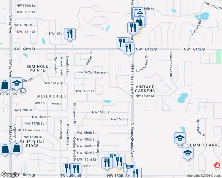 map of restaurants, bars, coffee shops, grocery stores, and more near 15940 Katie Ridge Drive in Edmond