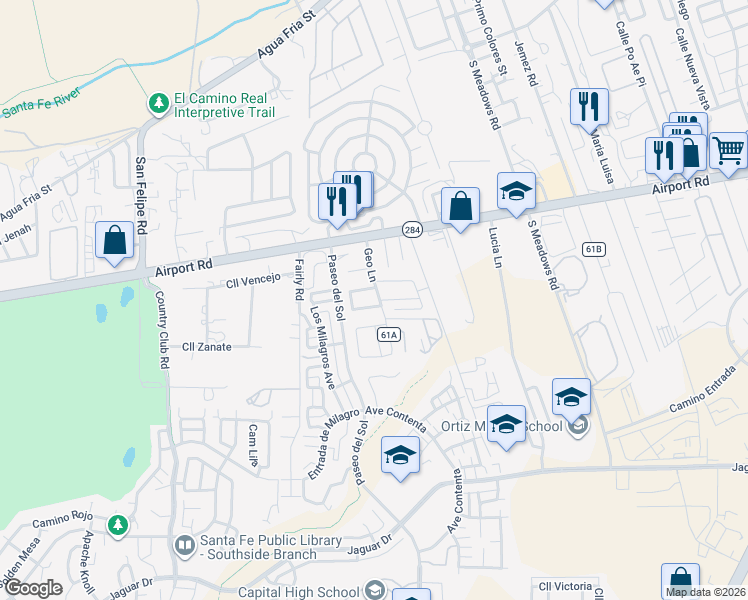 map of restaurants, bars, coffee shops, grocery stores, and more near 168 Calle Corazon in Santa Fe