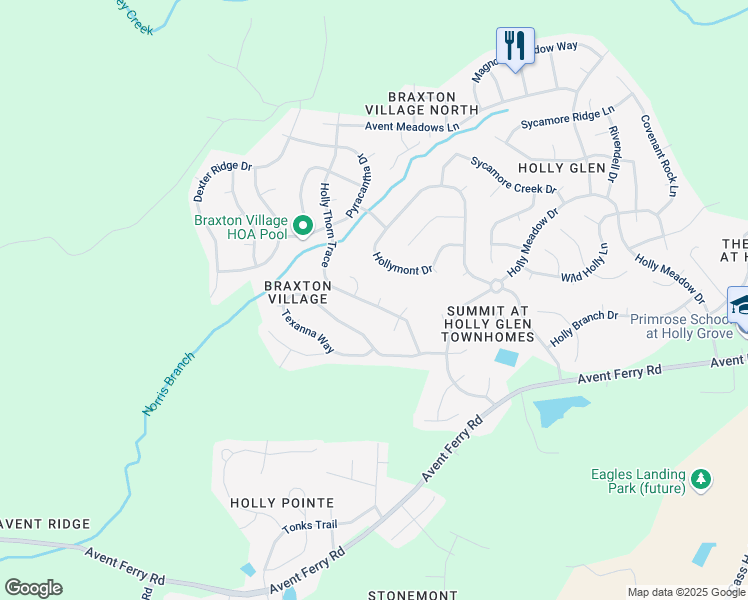 map of restaurants, bars, coffee shops, grocery stores, and more near 101 Tyler Gate Lane in Holly Springs