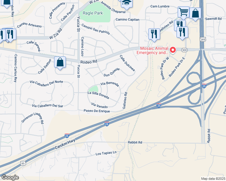 map of restaurants, bars, coffee shops, grocery stores, and more near 2932 Corte Del Becerro in Santa Fe