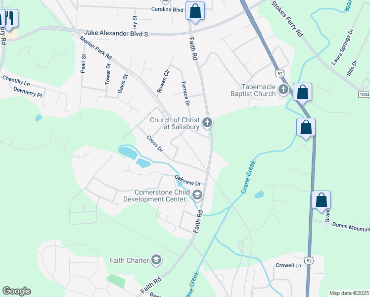 map of restaurants, bars, coffee shops, grocery stores, and more near 1214 Mirror Park Drive in Salisbury