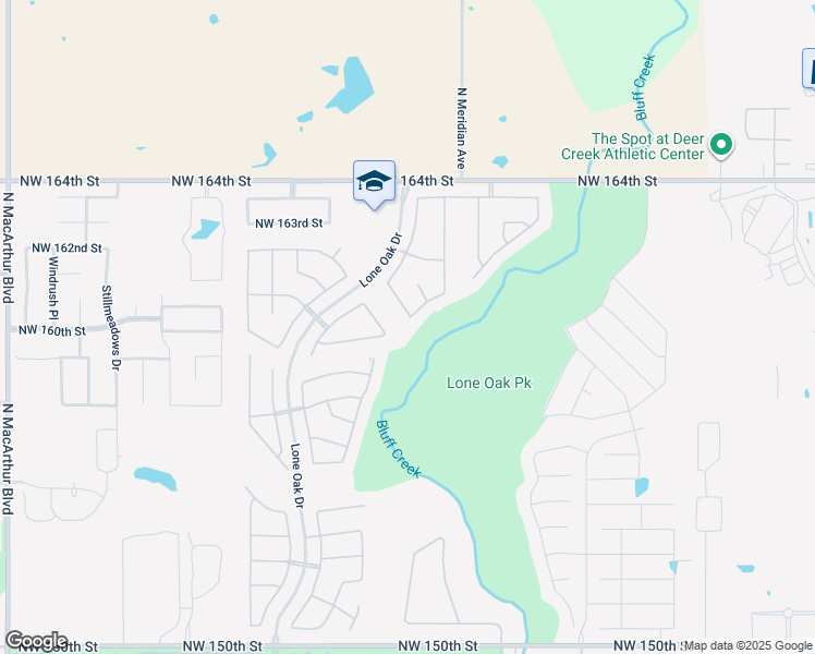 map of restaurants, bars, coffee shops, grocery stores, and more near 4600 Northwest 161st Street in Edmond