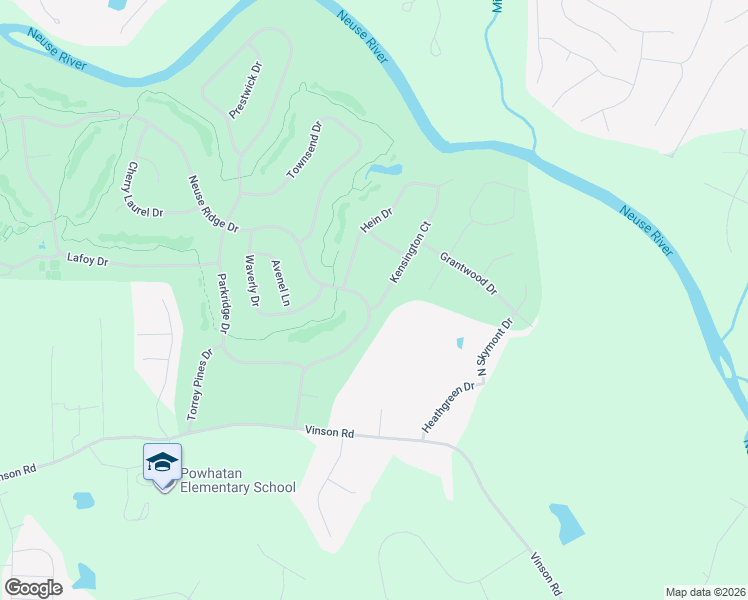 map of restaurants, bars, coffee shops, grocery stores, and more near 1012 Neuse Ridge Drive in Clayton