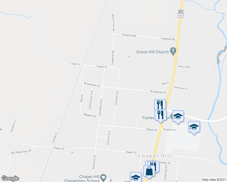 map of restaurants, bars, coffee shops, grocery stores, and more near 417 Central Ave in Chapel Hill