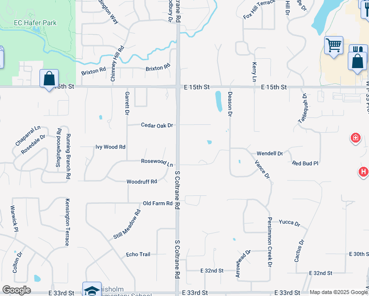 map of restaurants, bars, coffee shops, grocery stores, and more near 1900 South Coltrane Road in Edmond