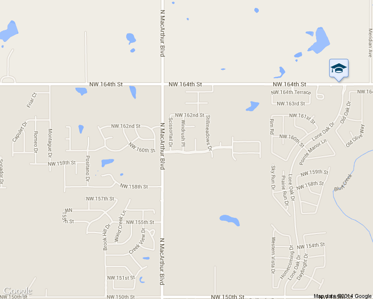 map of restaurants, bars, coffee shops, grocery stores, and more near 16100 Windrush Place in Edmond