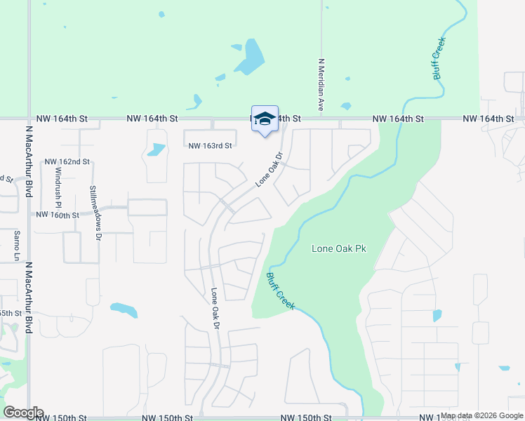 map of restaurants, bars, coffee shops, grocery stores, and more near 16113 Pointe Oak Circle in Edmond