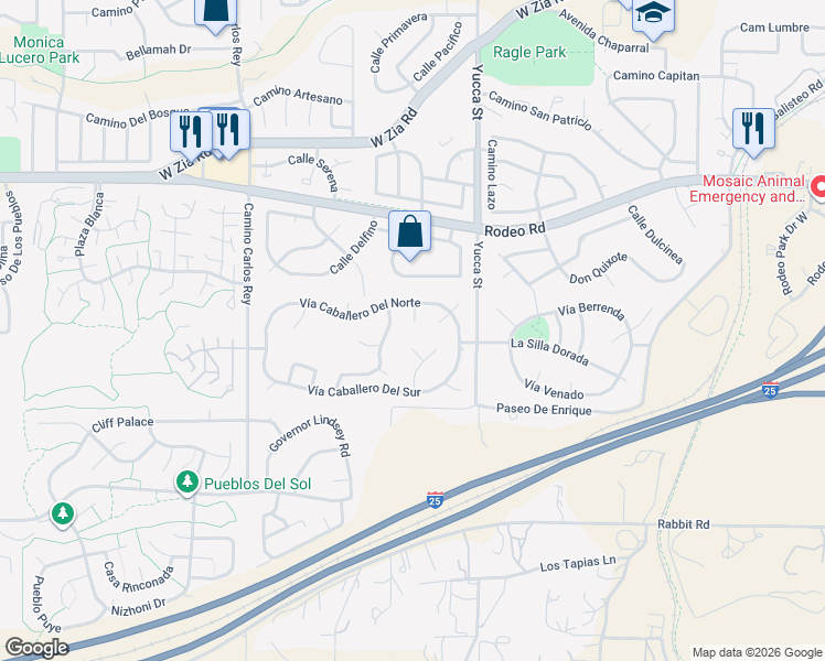 map of restaurants, bars, coffee shops, grocery stores, and more near 2918 Calle Derecha in Santa Fe