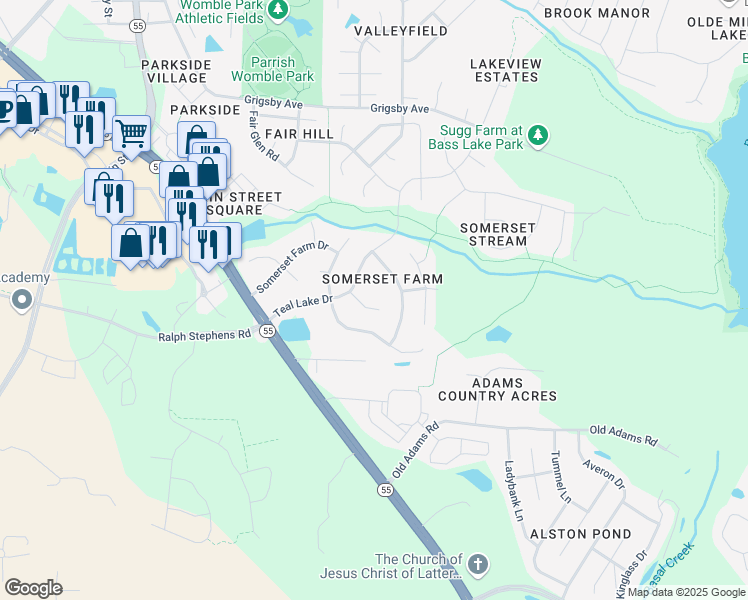 map of restaurants, bars, coffee shops, grocery stores, and more near 212 Antique Lace Way in Holly Springs
