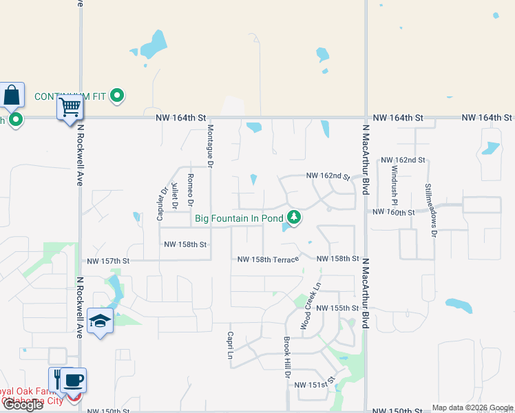 map of restaurants, bars, coffee shops, grocery stores, and more near 6305 Northwest 160th Terrace in Edmond