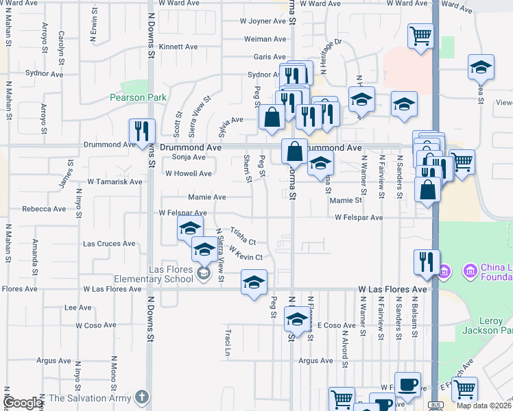 map of restaurants, bars, coffee shops, grocery stores, and more near 712 Sherri Street in Ridgecrest