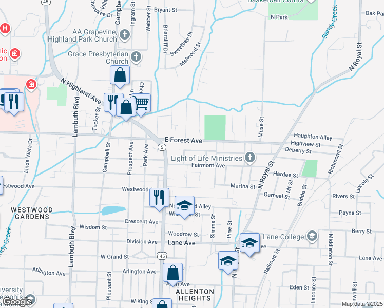 map of restaurants, bars, coffee shops, grocery stores, and more near 208 Morningside Drive in Jackson