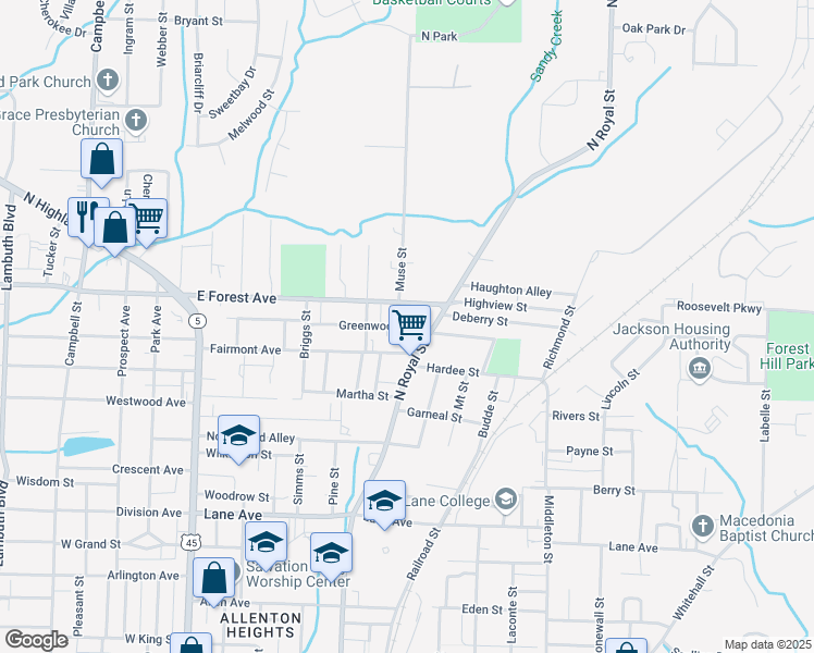 map of restaurants, bars, coffee shops, grocery stores, and more near 416 Greenwood Avenue in Jackson