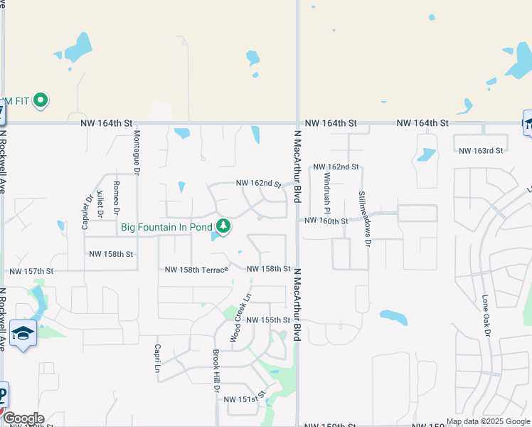 map of restaurants, bars, coffee shops, grocery stores, and more near 6005 Northwest 160th Street in Edmond