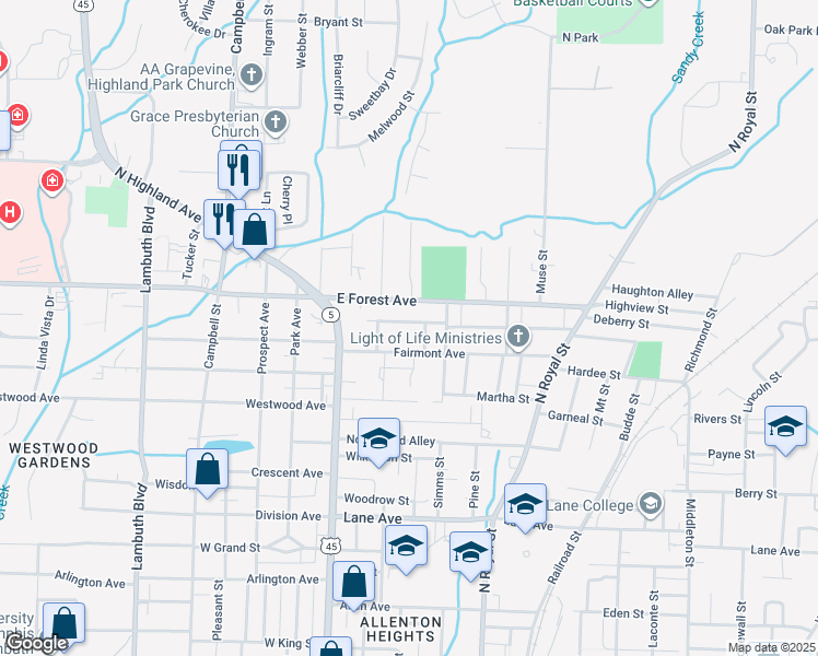 map of restaurants, bars, coffee shops, grocery stores, and more near 208 Morningside Drive in Jackson