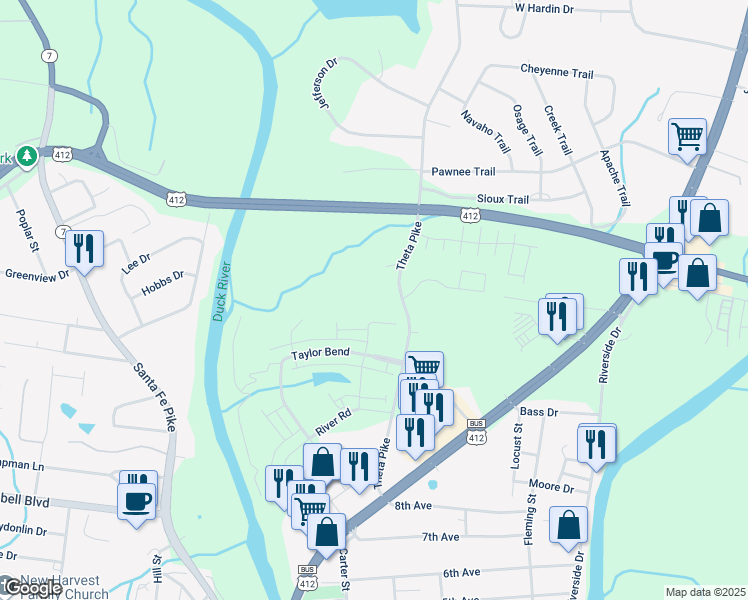 map of restaurants, bars, coffee shops, grocery stores, and more near 215 Theta Pike in Columbia
