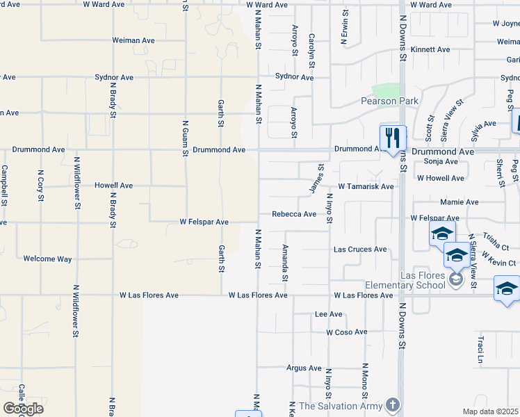 map of restaurants, bars, coffee shops, grocery stores, and more near 1232 Rebecca Avenue in Ridgecrest