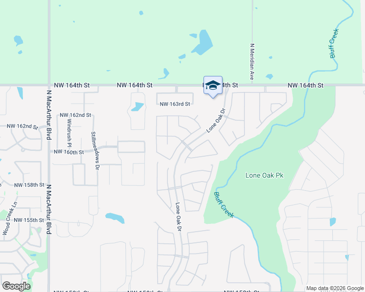 map of restaurants, bars, coffee shops, grocery stores, and more near 16020 Promontory Road in Edmond