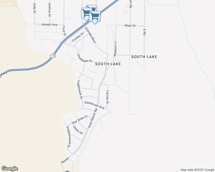 map of restaurants, bars, coffee shops, grocery stores, and more near 4212 Cactus Street in Lake Isabella