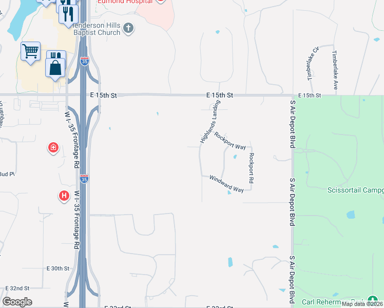 map of restaurants, bars, coffee shops, grocery stores, and more near 1921 Highlands Landing in Edmond