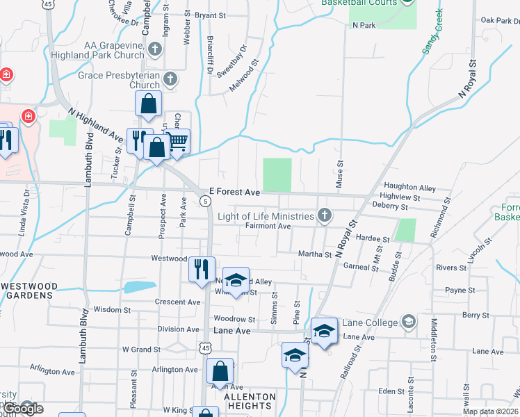 map of restaurants, bars, coffee shops, grocery stores, and more near 304 Morningside Drive in Jackson