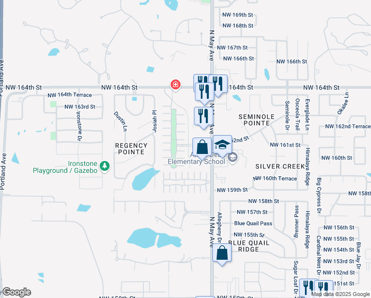map of restaurants, bars, coffee shops, grocery stores, and more near 16260 Morningside Drive in Edmond