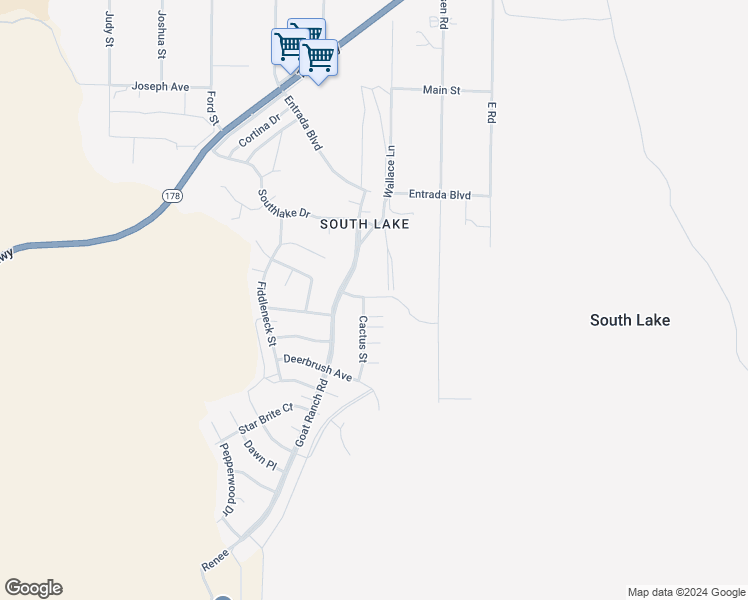 map of restaurants, bars, coffee shops, grocery stores, and more near 4216 Cactus Street in Lake Isabella