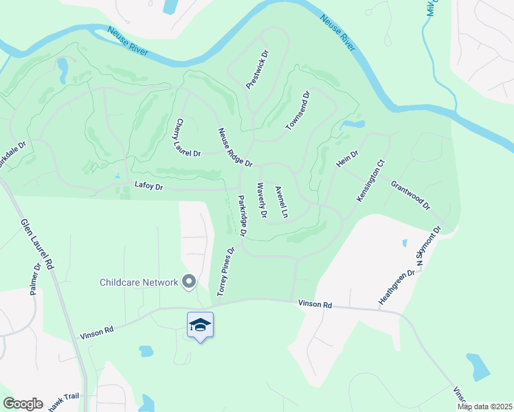 map of restaurants, bars, coffee shops, grocery stores, and more near 210 Waverly Drive in Clayton