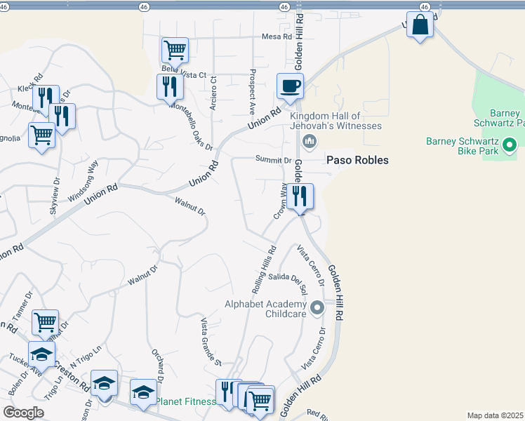map of restaurants, bars, coffee shops, grocery stores, and more near 2015 Knollglen Court in Paso Robles
